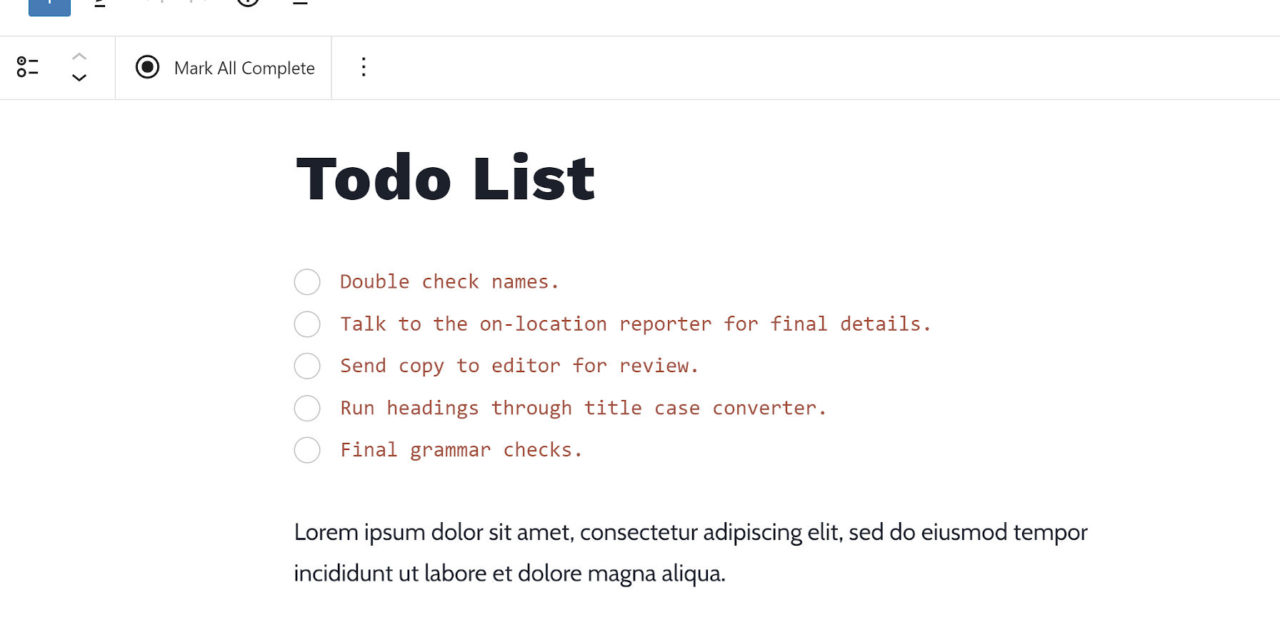 Create a Publishing Task List With the Todo List Block