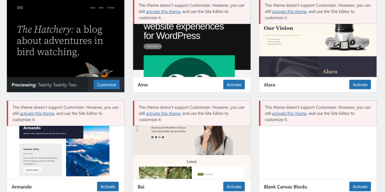 Customizer Will Disappear for Some Block Theme Users With WordPress 5.9