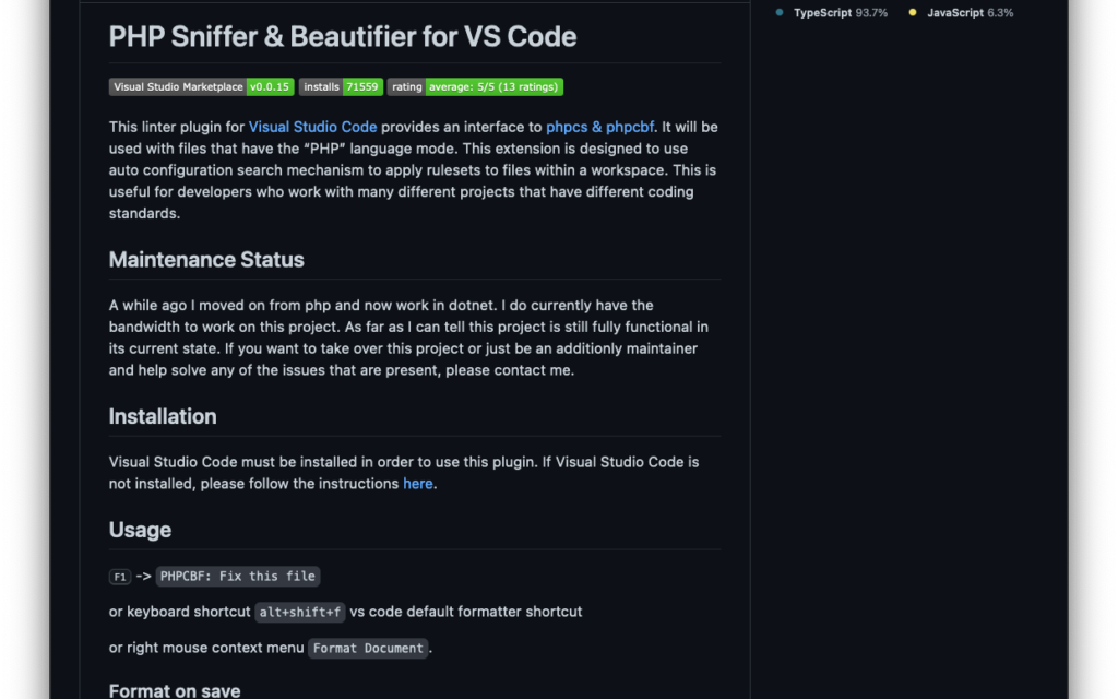 Using PHP Sniffer & Beautifier for Visual Studio Code