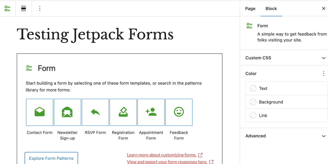 Jetpack 11.6 Adds Block Pattern Support to Forms