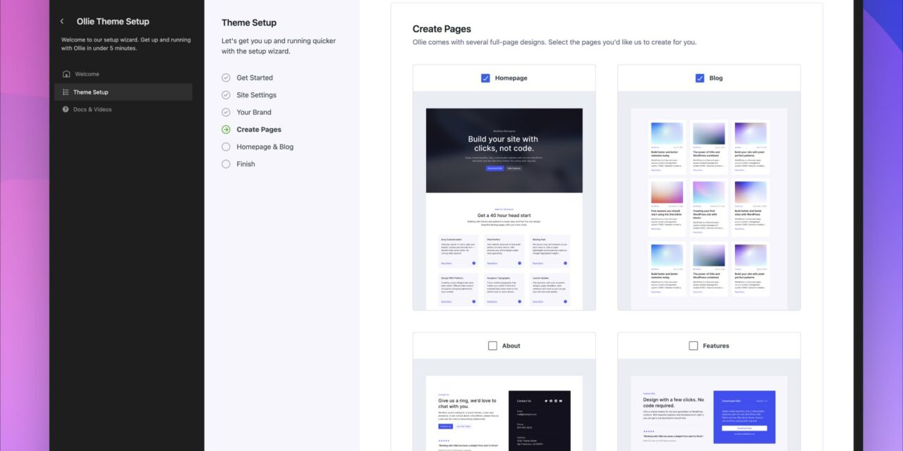 Ollie Theme Previews New Onboarding Wizard in Development